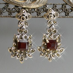 Silver Vintage Garnet & Marcasite set Earrings