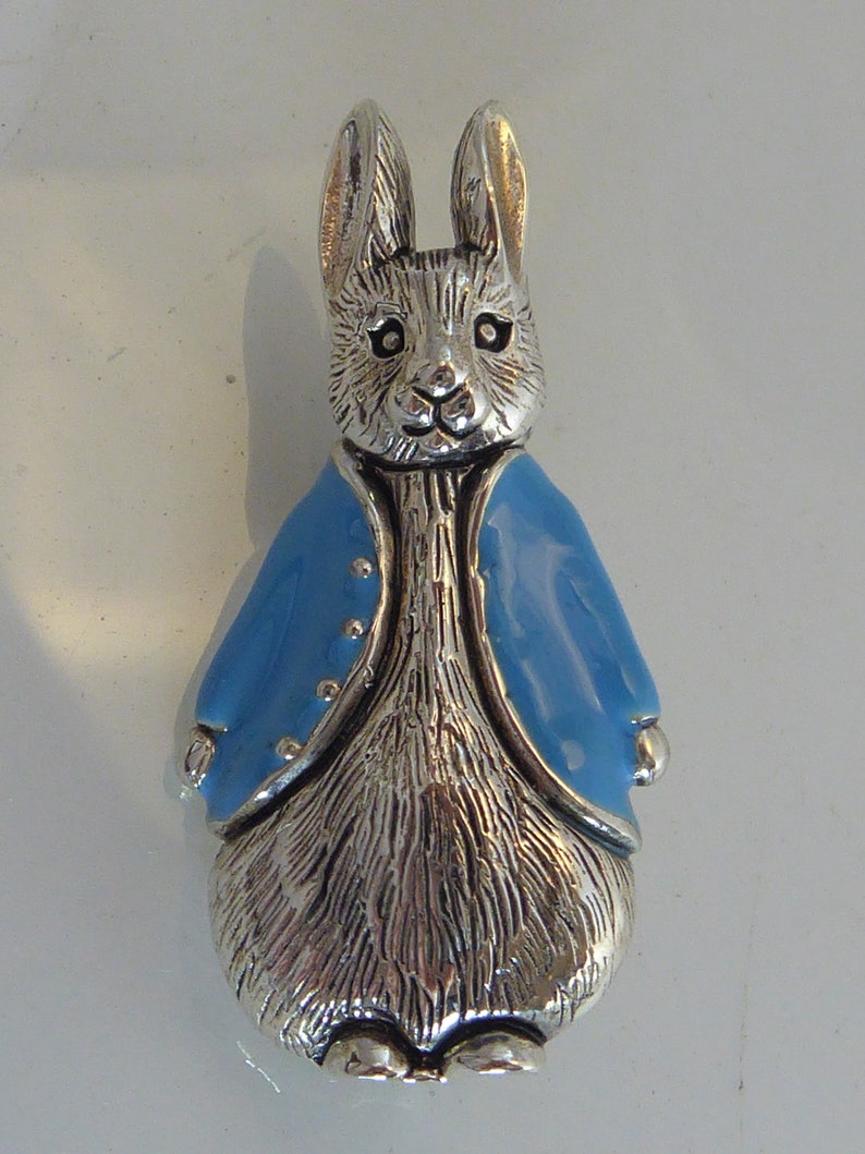 Fine Solid Silver & Enamelled Peter Rabbit Beatrix Potter Brooch ...