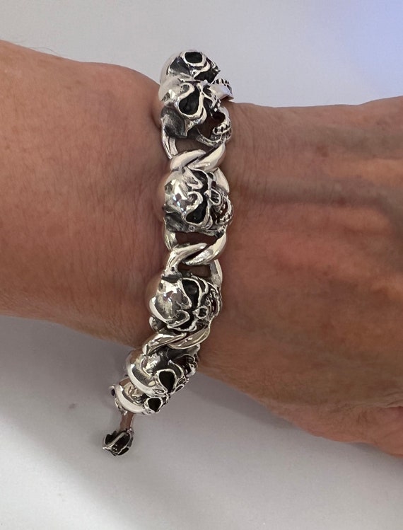 Double Bloodline Skull Bracelet In Sterling Silver, 9mm – BLOODLINE DESIGN