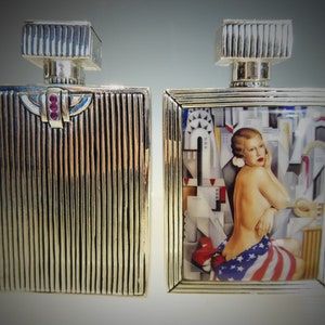 Art Deco Inspired Enamel Perfume Bottle Set With Ruby Stones