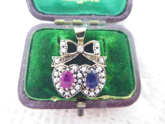 9ct Solid Gold Real Diamond,Sapphire, Ruby & Seed… - image 3