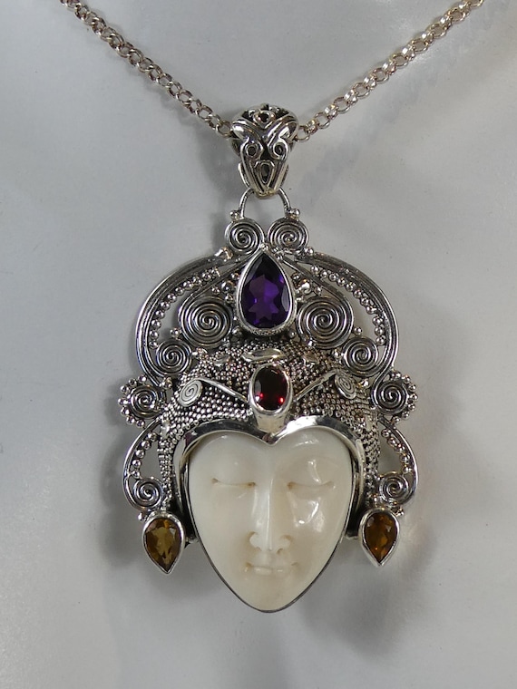 Pendentif Ancien Argent Massif 925 - Style Art Déco, Violette