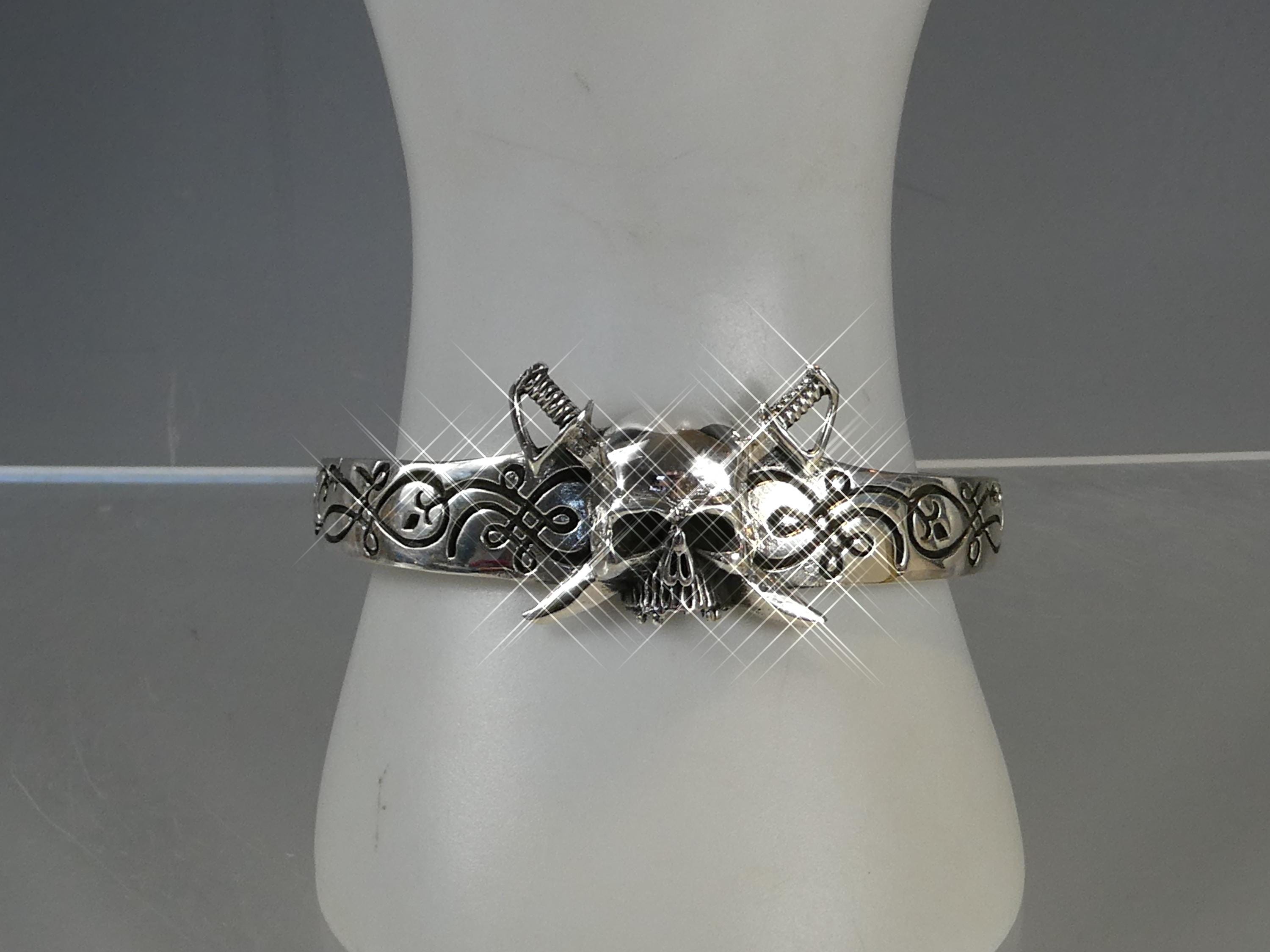 Fine Solid Silver Skull Gothic Bangle - Etsy