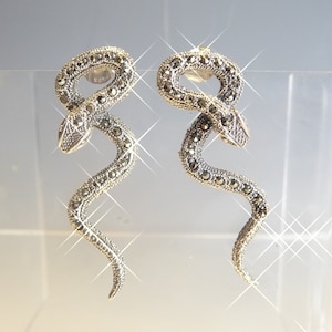 Fine Pair Silver Marcasite set Snake Earrings