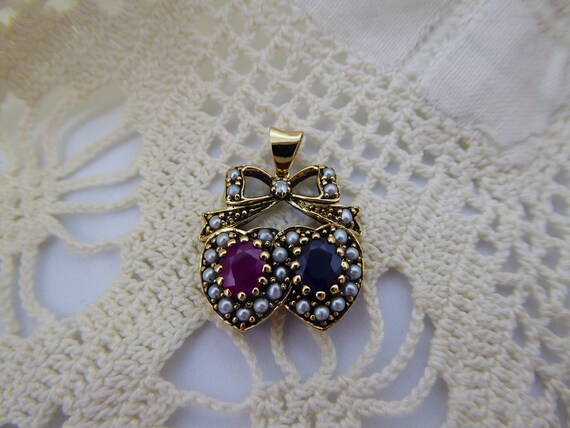 9ct Solid Gold Real Diamond,Sapphire, Ruby & Seed… - image 8