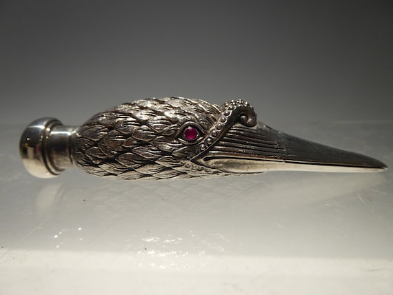 Superb solid silver swan head perfume bottle set … - image 2