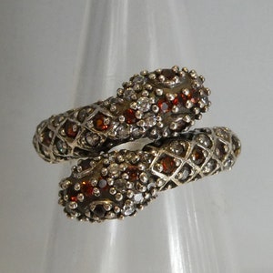 Silver Real Garnet Set Double Headed Snake Ring