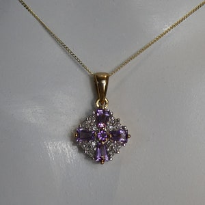 9Ct Solid Gold Amethyst & Diamond Necklace