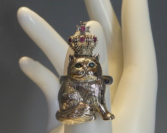 Silver Royal Crown Cat Ring