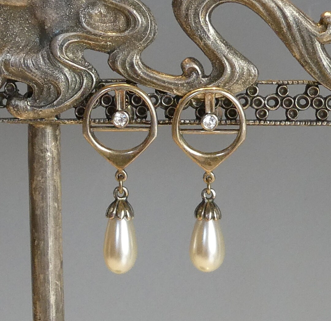 Silver Art Deco Style Pearl Drop Earrings Etsy