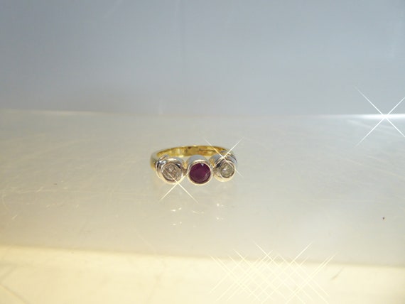 Fine Vintage Heavy 18ct Solid Gold Set Ruby And D… - image 4