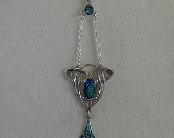 Fine Silver Enamel Art Nouveau Style Pendant Necklace