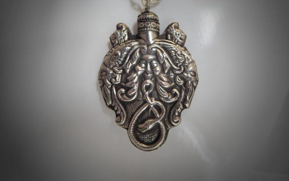 Vintage Solid Silver Mythical Embossed Perfume Pe… - image 5