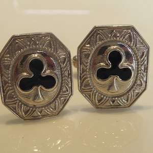 Clubs en émail argent massif Symbole Boutons de manchette.