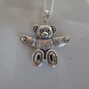 Cute Solid Silver Teddy Necklace