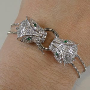 Silver Art Deco Styled Double Panther Head Bracelet