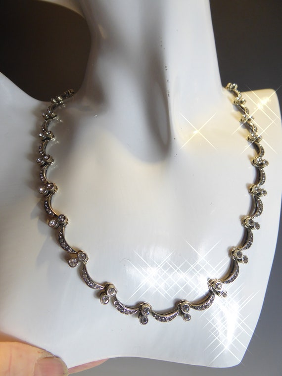 Pretty Solid Silver Zircon set Necklace - image 5