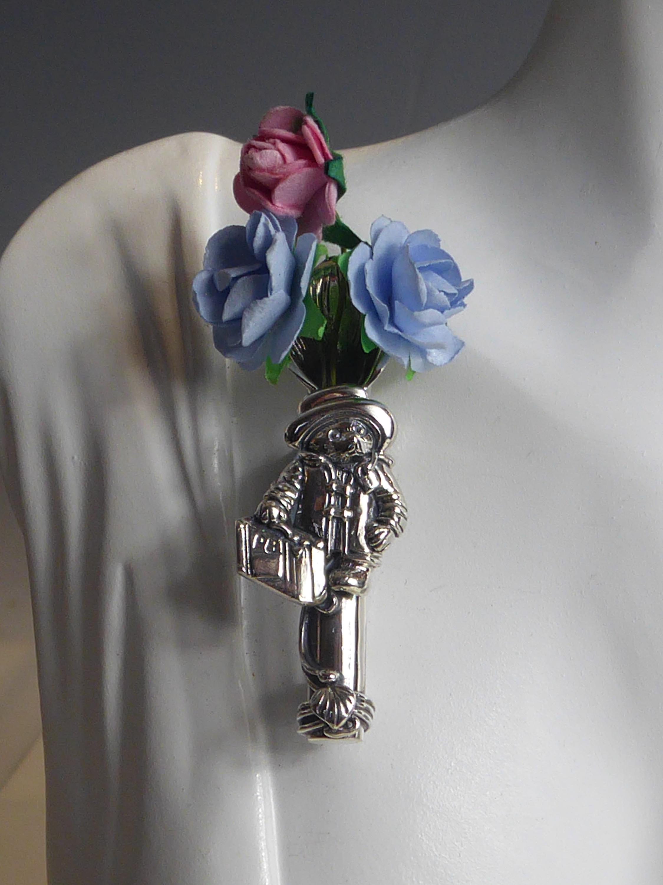 Fine Solid Silver Tussie Mussie Flower Posy Holder Bear Brooch - Etsy