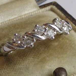 Fine 9ct White Gold band ring set With six Round cut real Diamonds