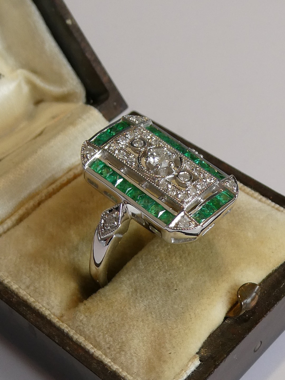 Fine 9ct Solid Gold Art Deco Design Real Diamond & Emerald Ring - Etsy
