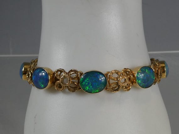 Fine Solid 9ct Gold Opal Bracelet - image 1