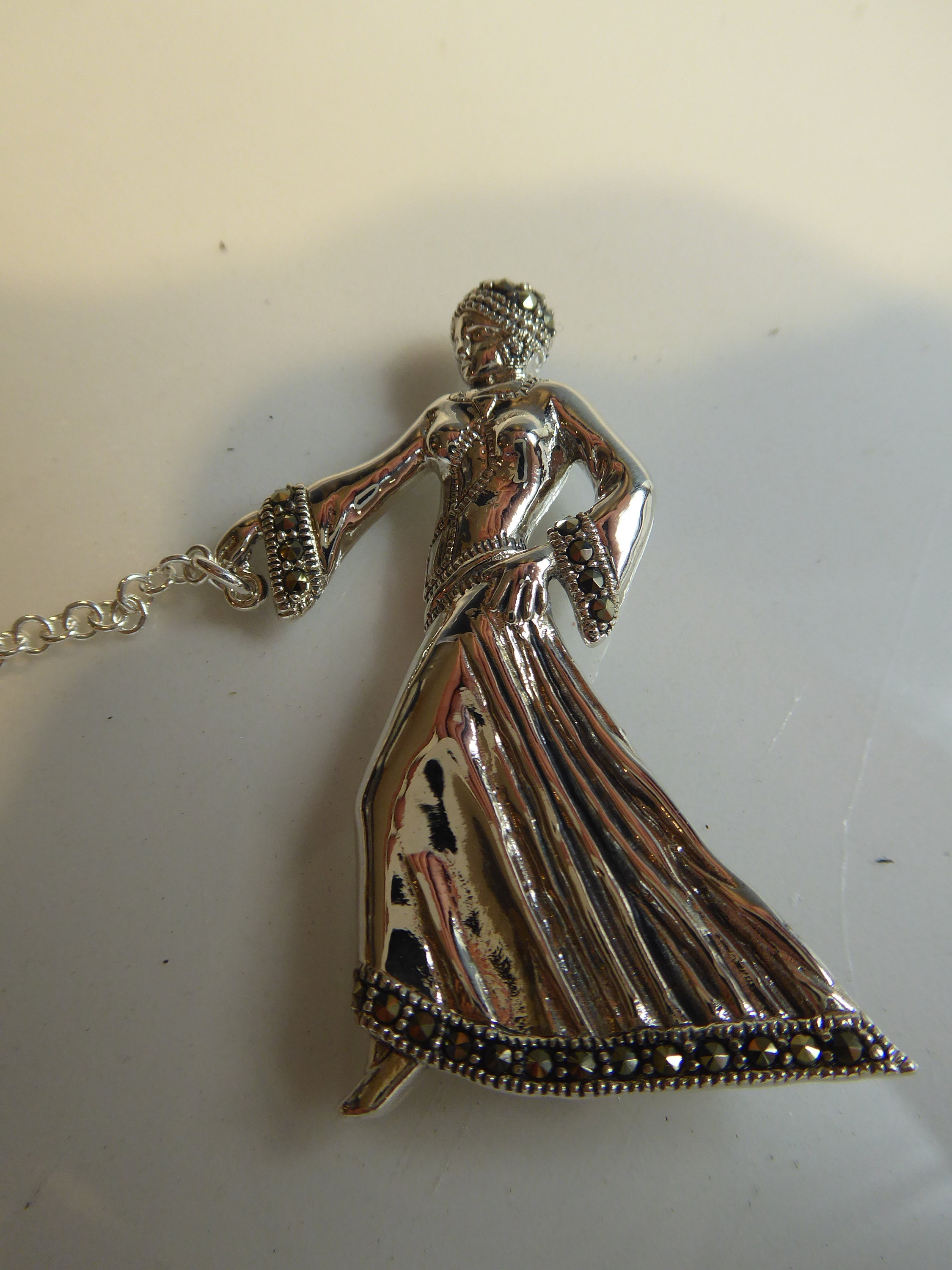 Art Deco Design Lady Walking Dog Brooch Etsy UK