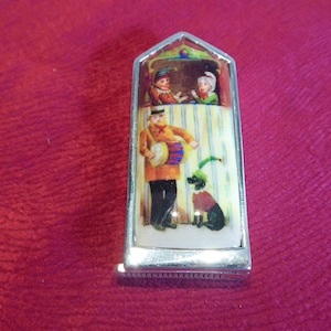 Fine Sterling Silver Punch & Judy Enamel Vesta Case