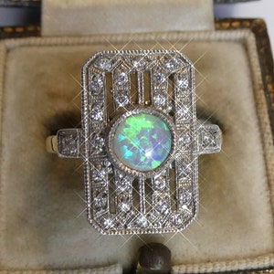 Fine Silver 18ct Gold Opal Art Deco Style Ring
