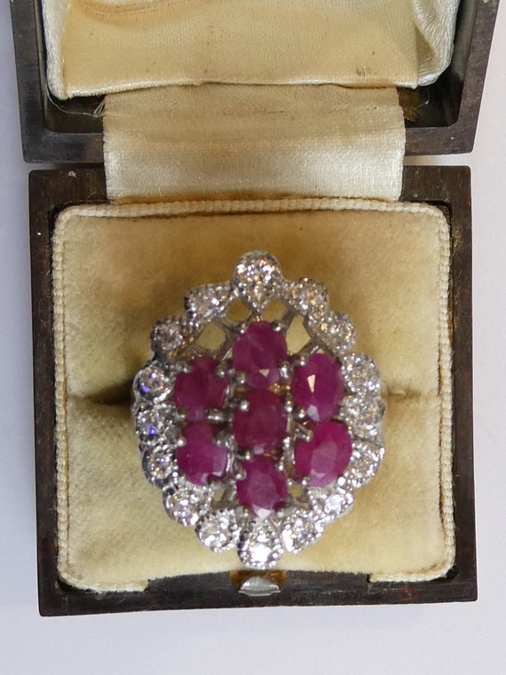 Fine Silver Real Ruby Set Cluster Ring - image 8