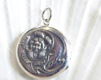 Silver Art Nouveau Style Locket on Silver Chain