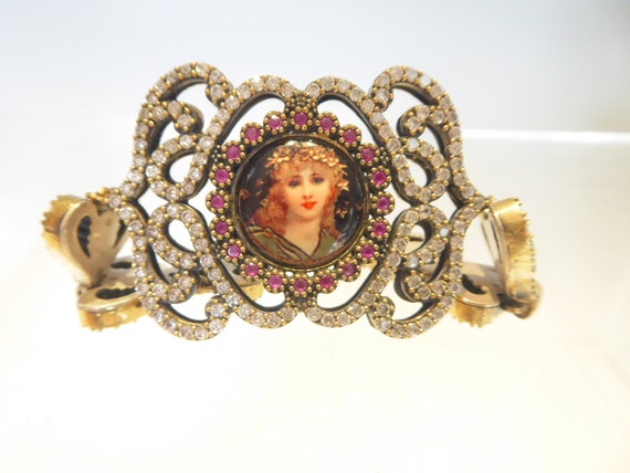 Silver & Gilt Art Nouveau Enamel Ruby Set Lady Pl… - image 10