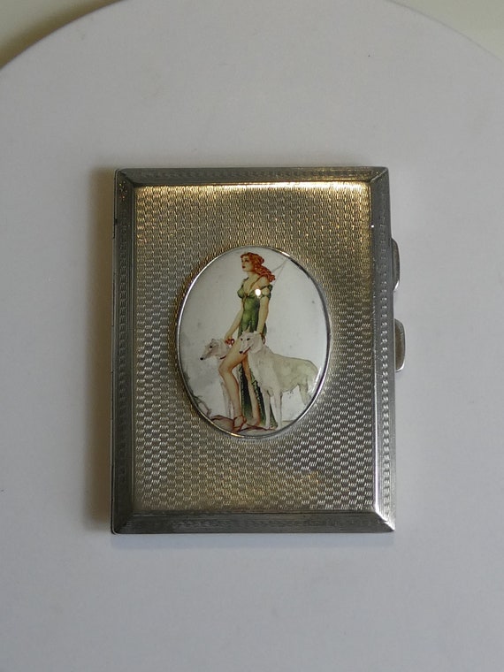 vintage enamel cigarette case An Art Deco Hallmarked 1926 Silver Pictorial Enamel Cigarette Case