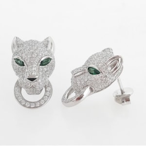 Fine Pair Silver Panther Earrings