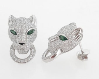 Fine Pair Silver Panther Earrings