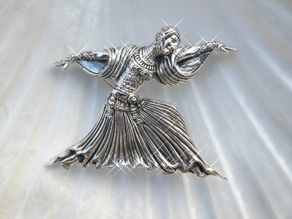 Broche Vintage Argentée Style Art Déco – Doré – Pierre – Occasion