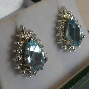 Fine Silver Blue Topaz & Real Diamond Set Ear Studs