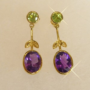 Gold Silber Peridot & Amethyst Ohrringe