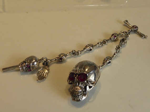 Solid Silver Skull Watch Chain ,key & Box - Etsy