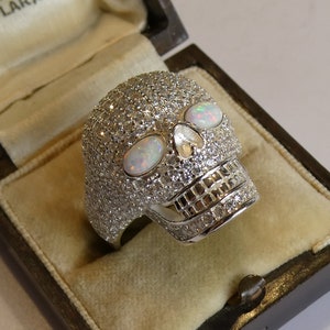 Solid Silver Opal Eye Skull Ring