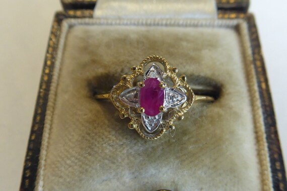 Fine Solid 9ct Gold Real Ruby & Diamond Set Ring - image 2