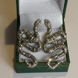 Silver Marcasite  Set Art Deco Designed Snake Earrings