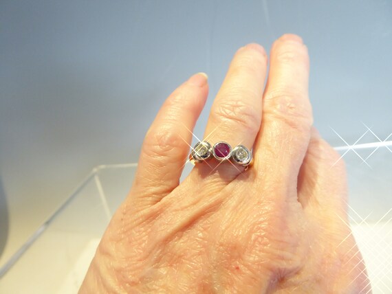 Fine Vintage Heavy 18ct Solid Gold Set Ruby And D… - image 6