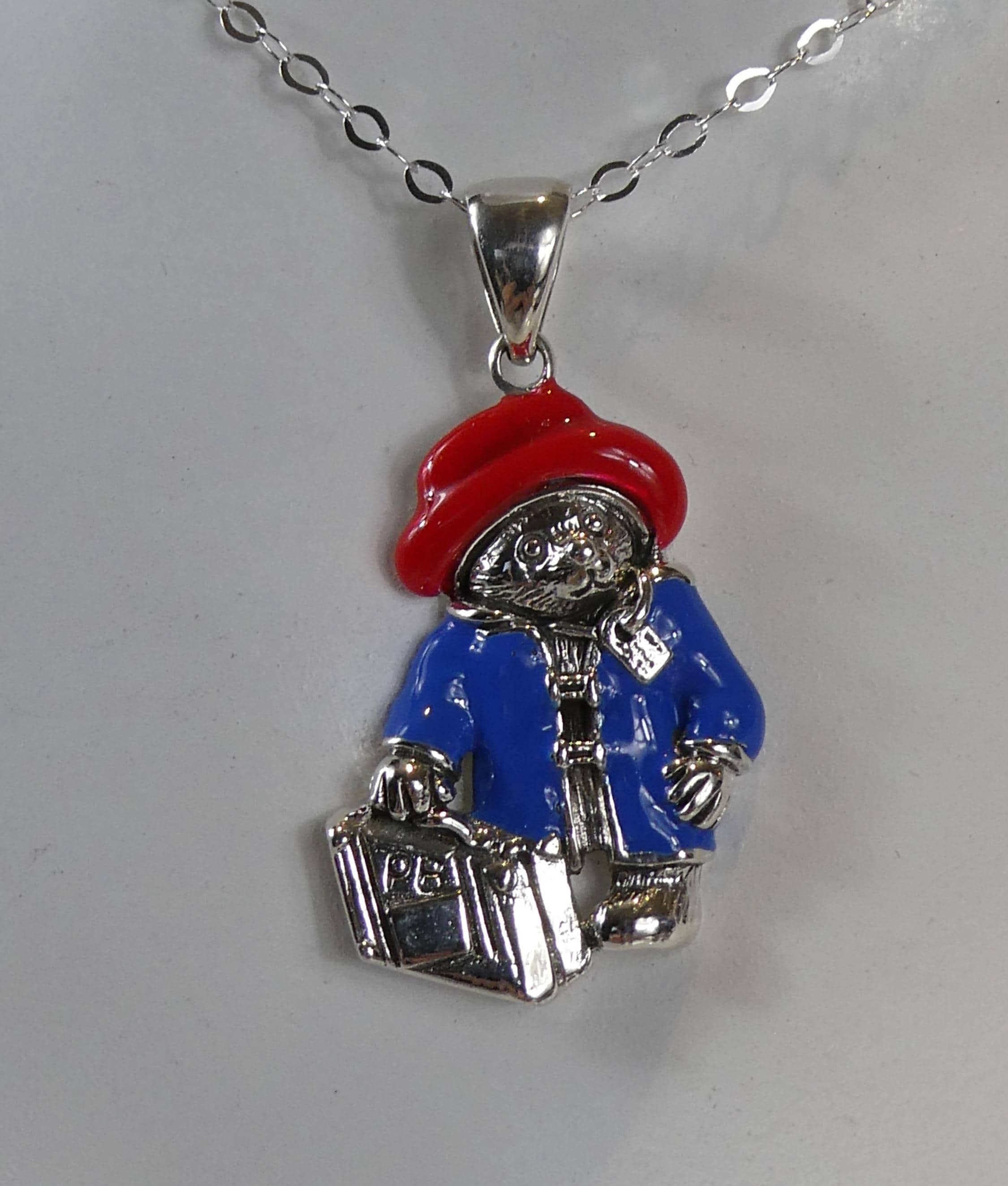Cute Silver Enamel Paddington Bear Necklace