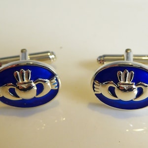 Fine Pair Silver Enamel Claddagh Cufflinks