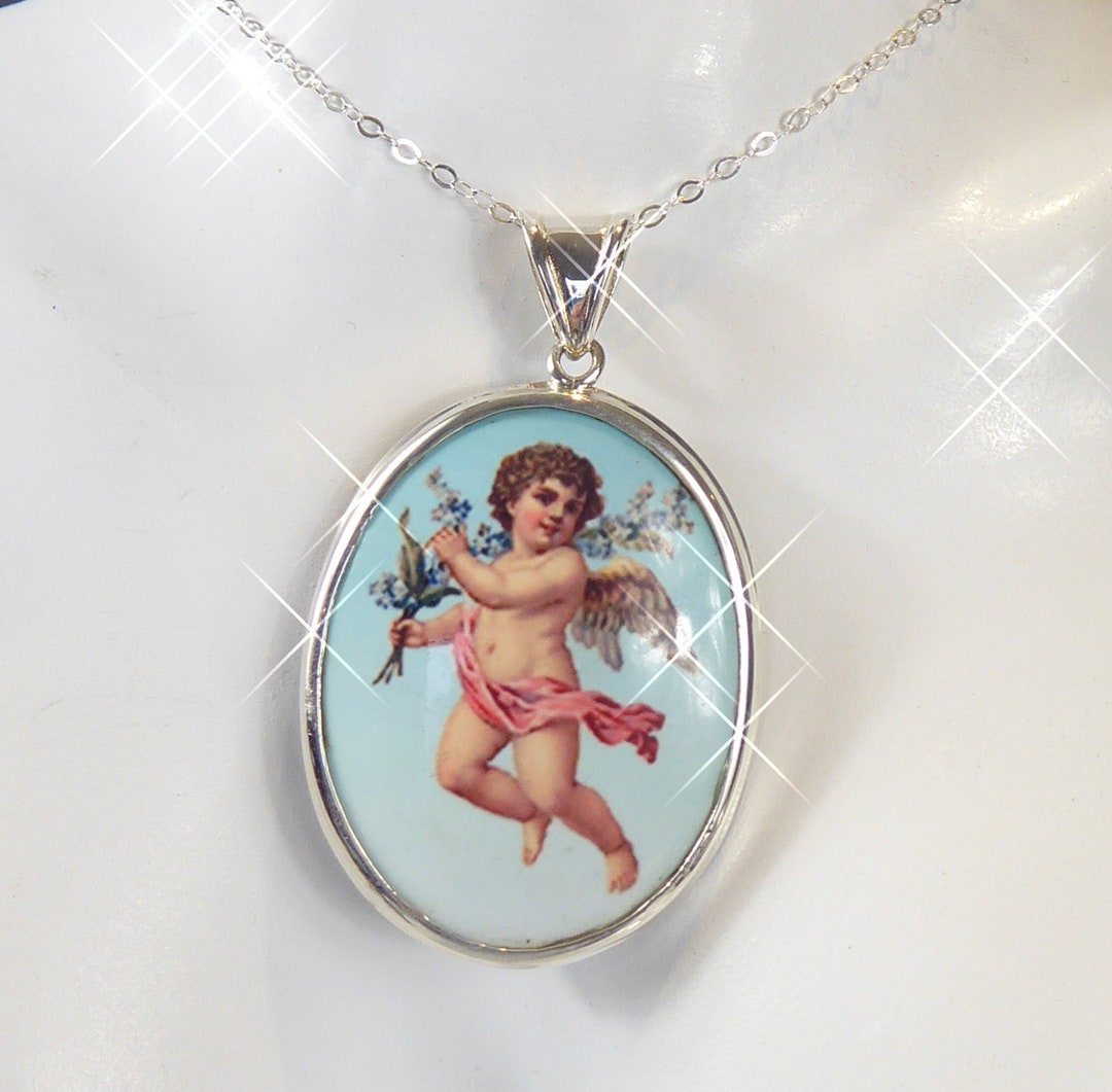 Cupid Accessory Silver Enamel Cupid Pendant Necklace - Etsy