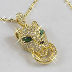 Fine  Silver Gold Plated  Panther Head Pendant Necklace