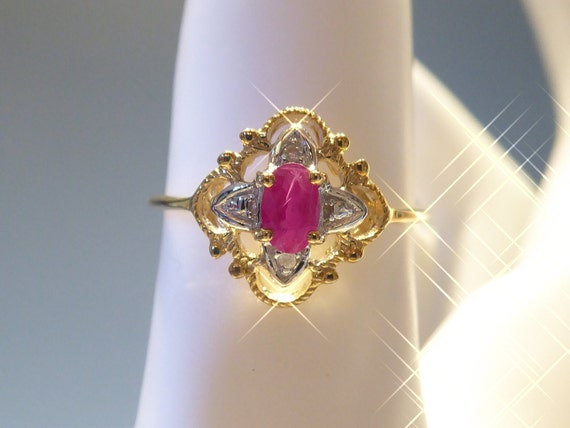 Fine Solid 9ct Gold Real Ruby & Diamond Set Ring - image 3