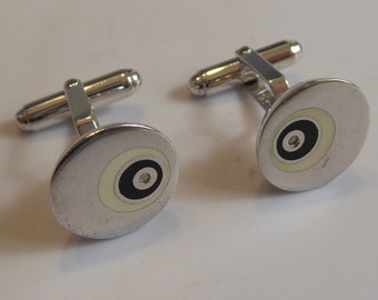 Fine Silver Real Diamond and Enamel Cufflinks