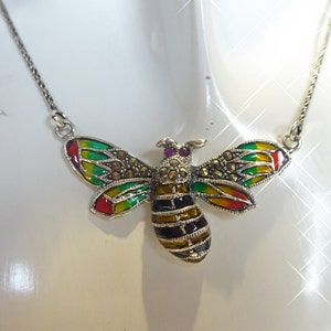 Silver Bee Enamel & Ruby eye set Necklace