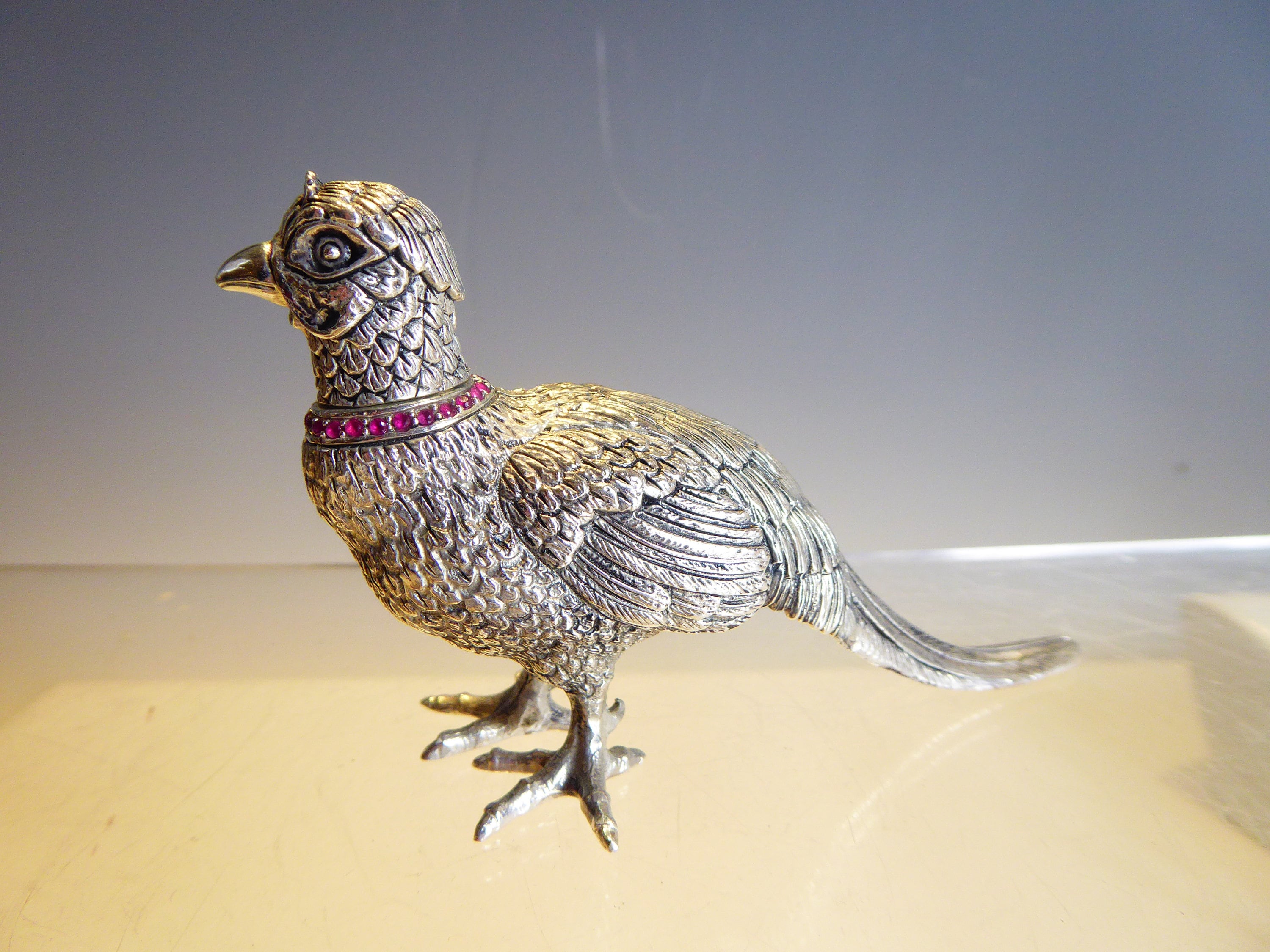 Silver Plated Pheasant Bird with Ruby Collar Novelty Perfume Bottle